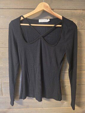 JONATHAN SIMKHAI STANDARD Diara Shaping Rib Long Sleeve Cutout Top Size Small